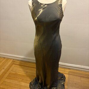 Vintage 90's De-Laru By Sheila Yen bias-cut metallic gold evening dress